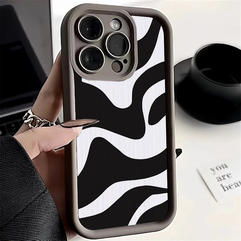 Fashion Zebra Stripe Lattice Pattern Silicone Case For Xiaomi Redmi Note 13 12 Pro Plus 5G 12S 11S 11 10S 10 Redmi 13C 12 Cover