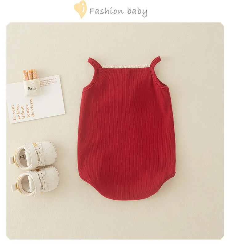 Baby Summer Clothes Newborn Girl Romper Full Moon Daytime Strap Jumpsuit Summer Thin Onesie