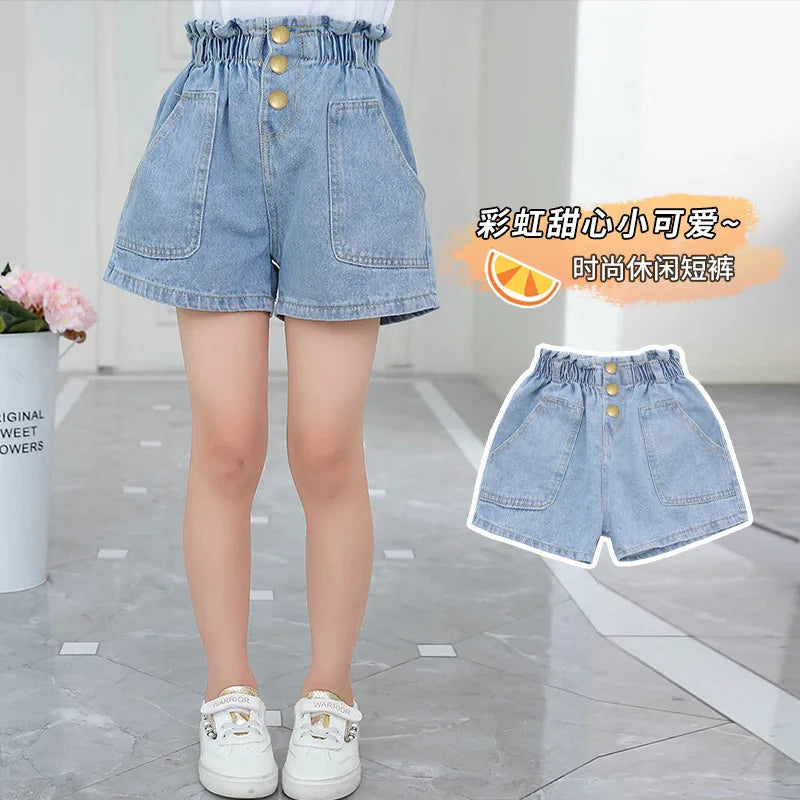 New Girls Denim Shorts Summer Kids Girl Hot Pants Clothing Baby Casual Jean Shorts 4 6 8 10 12 14 Year