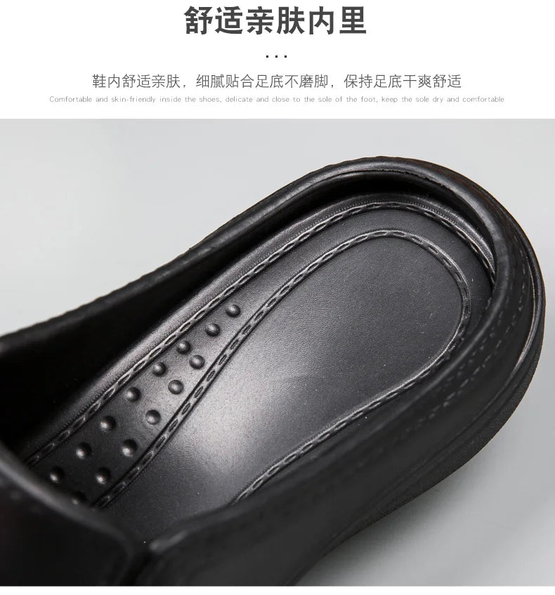 Chef shoes summer plus size baotou half slippers non slip oil resistant business casual men's chef shoes breathable leather shoe