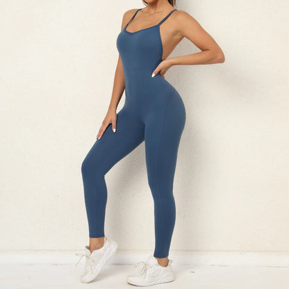 Women Athleisure Fitness Bodysuit Backless One Piece Yoga Jumpsuit Sports Gym Workout Clothes for Women Tights Active Wear