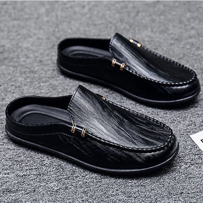 Slippers For Men Loafers Leather Indoor Home Slippers Men Spring Slip On Soft Comfor Black Bedroom Indoor Flat Men Shoes