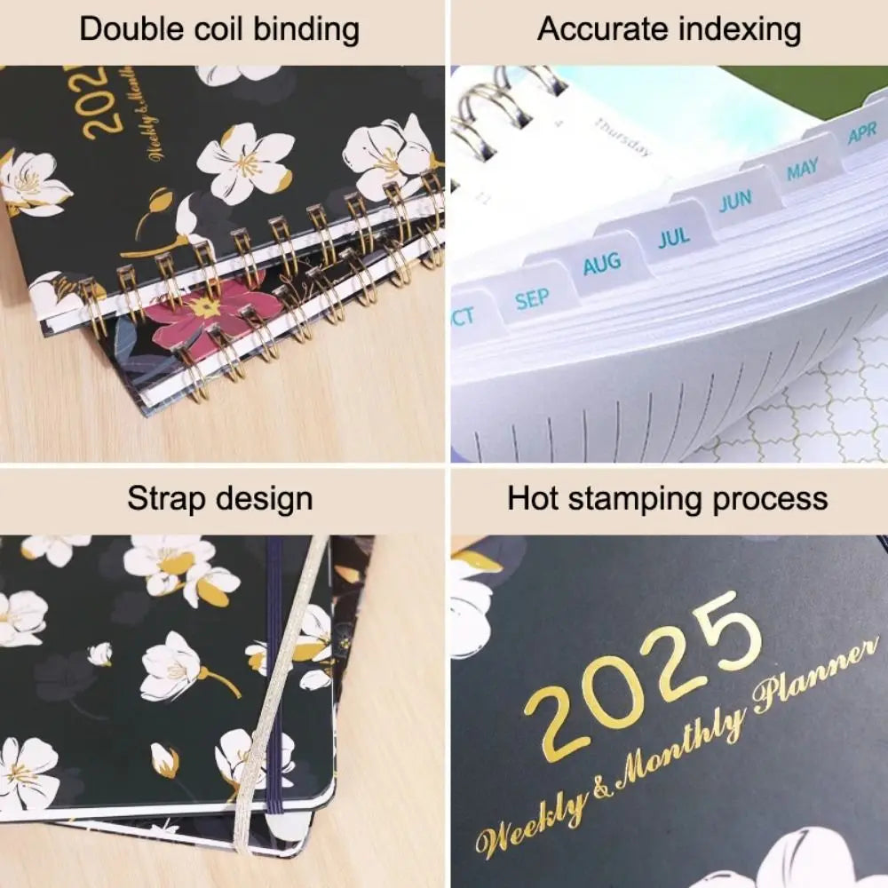 A5 2025 Planner Notebooks 140 Pages Paper 12 Months Planner Notebook Elastic Band Design Thicken 365 Days Notepad Student