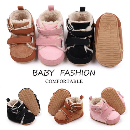 Winter Baby Shoes Boys Girls High-top Snow Boots Warm Plush Infant Toddler First Walkers 0-18 Months