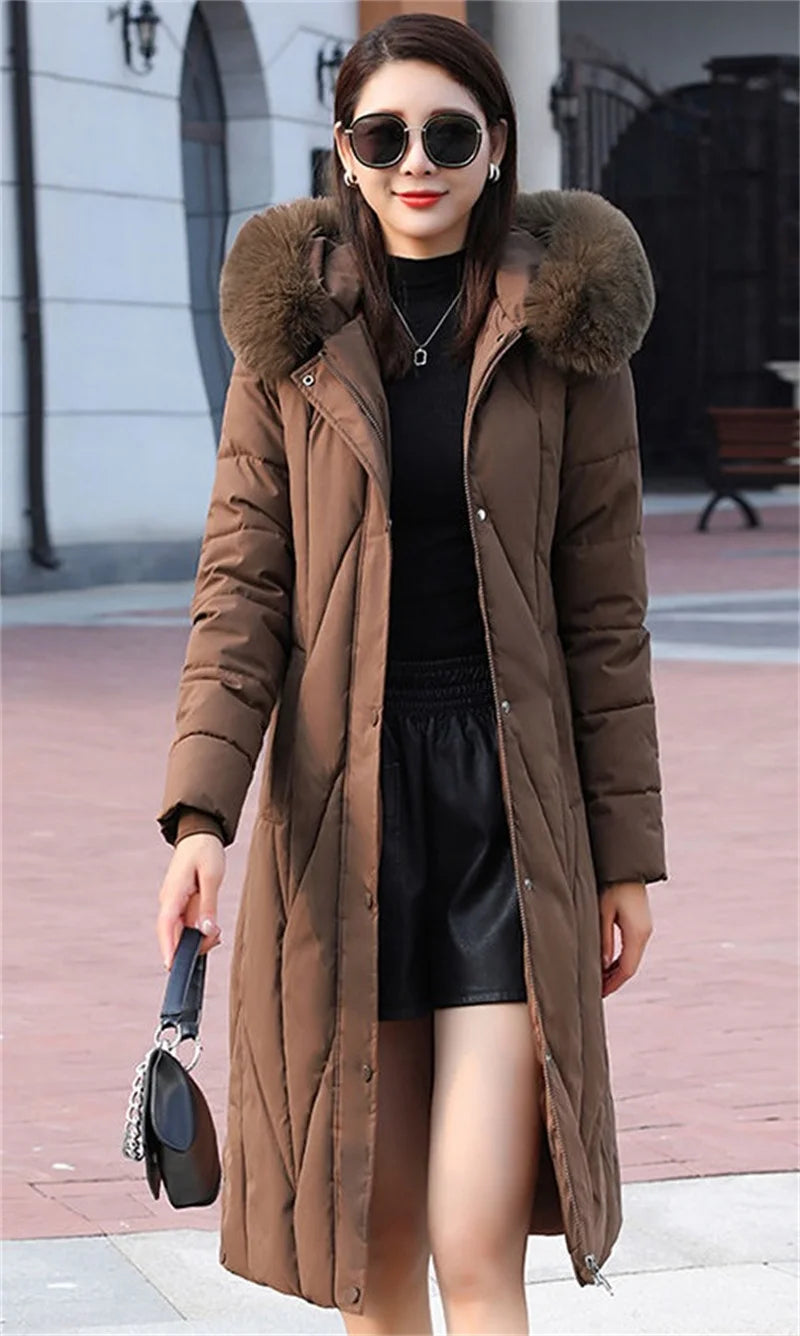 New Snow Wear Coat Women Parkas Fur Collar Down Cotton Jacket Warm Female Loose Long Winter Jackets Puffer Parka Outerwear