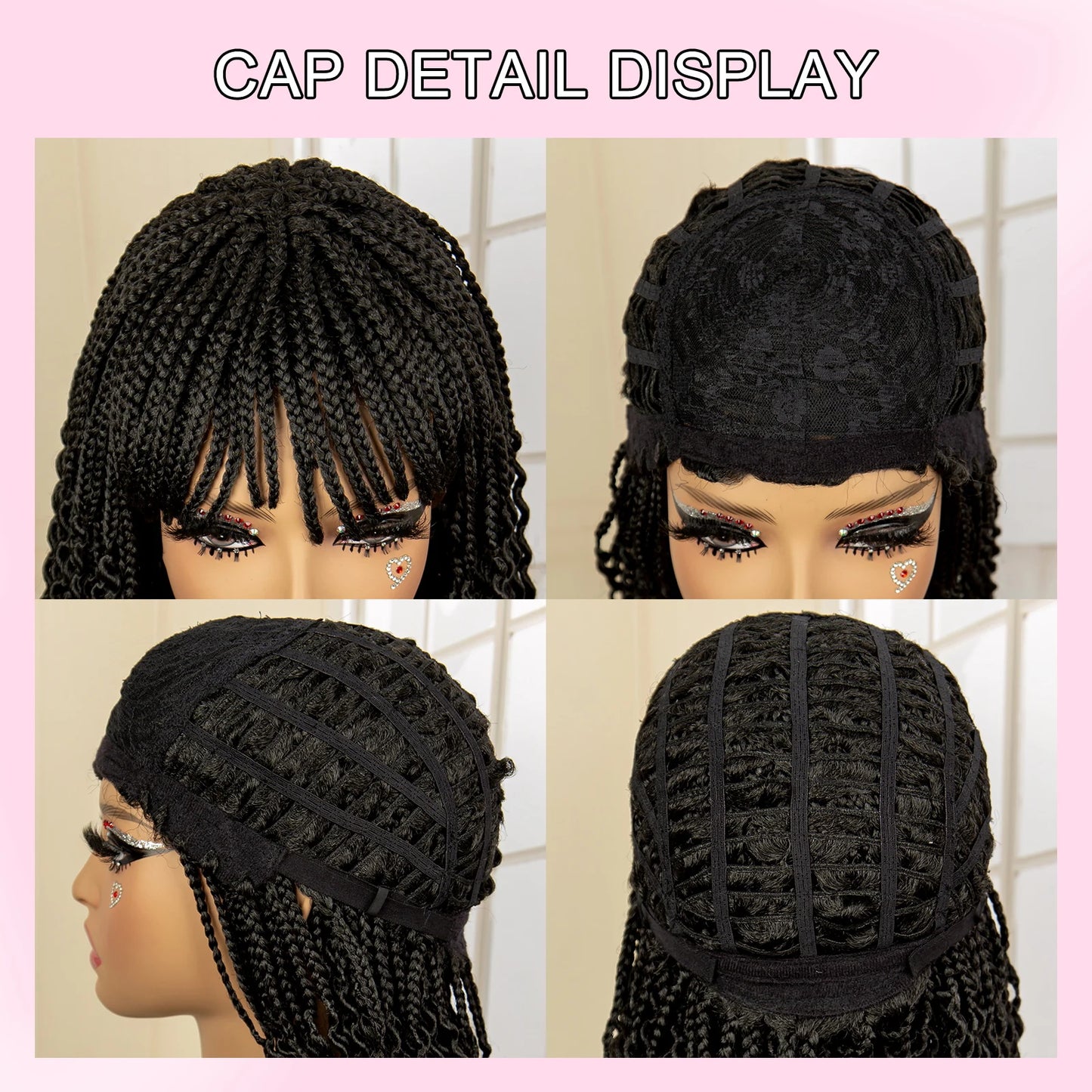 Full Machine Made Wigs Synthetic Braided Wig 14 Inches Bob Braiding Wigs Short Curly Knotless Box Braids Wigs for Black Women