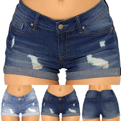 High Waisted Plus Size Ripped High Waisted Stretchy Denim Shorts