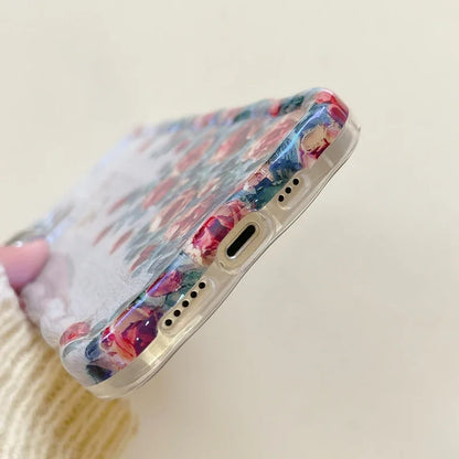 Fashion Laser Blue Light Flowers Phone Case For iPhone 15 14 Pro Max 11 12 13 Pro Max 14Pro 13Pro Luxury Shockproof Soft Cover