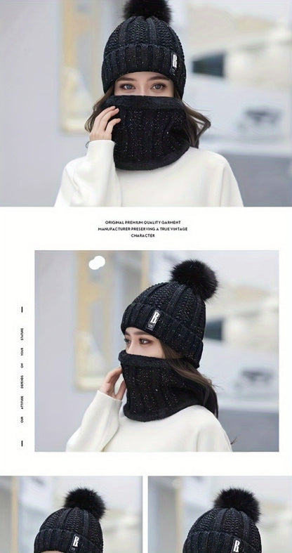 Women's Scarf Hat Winter Cycling Padded Warm Knitted Wool Hat Thickened Windproof Scarf Hat Warm and Cold Knitted Hat