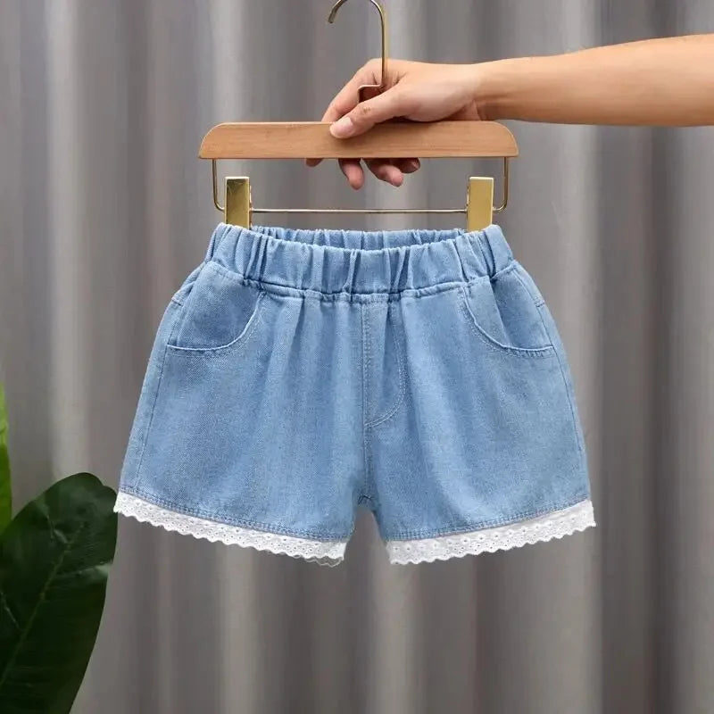 Kid 2025 Summer Denim s For Fashion Girl Princess Jeans Children Pants Shorts Flower Girls Clothing