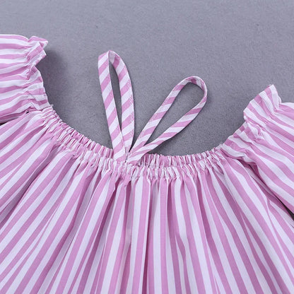 3Pcs/set Children Summer Clothing Outfit Off Shoulder Stripe Tops Ripped Pants Headbands Set Clothes for Kids Fashion Clothing