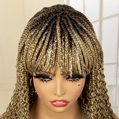 Full Machine Made Wigs Synthetic Braided Wig 14 Inches Bob Braiding Wigs Short Curly Knotless Box Braids Wigs for Black Women