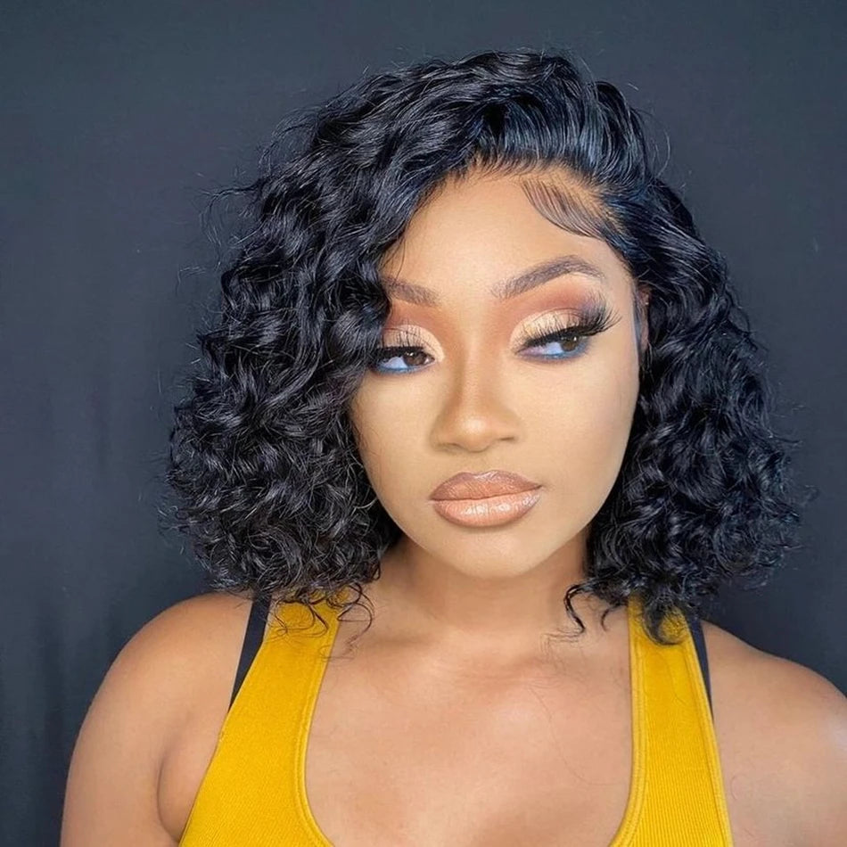 Brazilian Short Curly Bob Lace Front Human Hair Wigs PrePluck With Baby Hair Deep Wave Frontal Wig For Women Water Wave Lace Wig