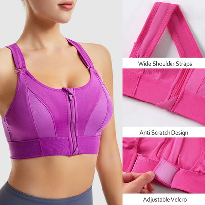 Aiithuug Sexy Zip Front Closure Strappy Criss Cross Yoga Bra Women's Padded Shockproof Gathered Seamless Wireless Sport Gym Bras