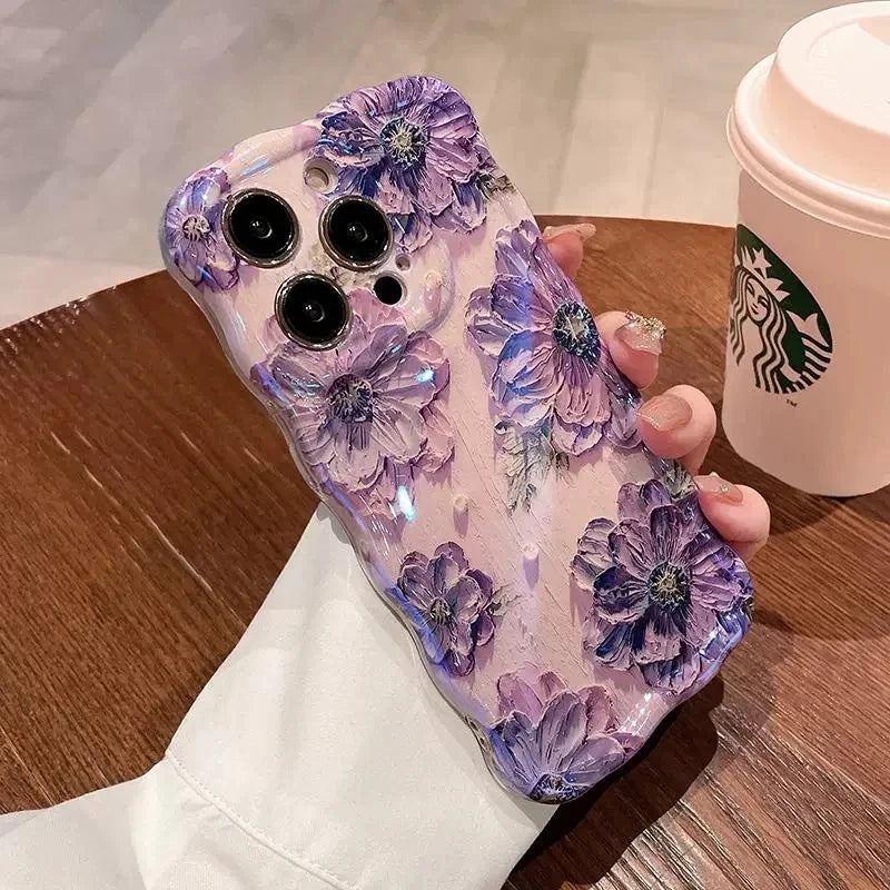 Fashion Laser Blue Light Flowers Phone Case For iPhone 15 14 Pro Max 11 12 13 Pro Max 14Pro 13Pro Luxury Shockproof Soft Cover