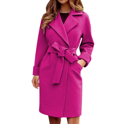 Women Winter Fall Trench Coat Casual Mid Long Overcoat Lapel Open Front Cardigan Outwear Woolen Ladies Wool Blend Winter Jackets