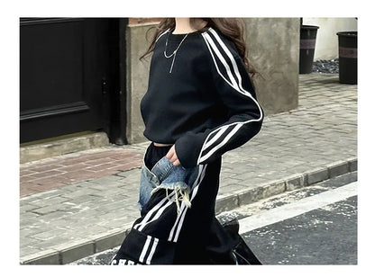 2025 spring teen girl American spliced denim drawstring work pants junior kid casual floor sports Wide leg trousers short hoodie