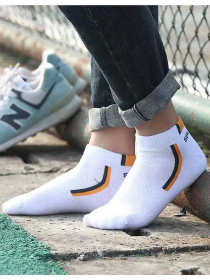 Men's Fashion Sports Socks, Striped Cotton Sweat Absorption Breathable Comfortable Ankle Socks