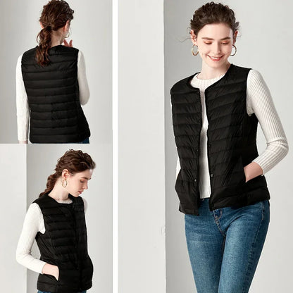 2024 New Spring Autumn Fashionable Outerwear Warm Vests Light Down Women Waistcoat Portable Warm Sleeveless Liner Casual