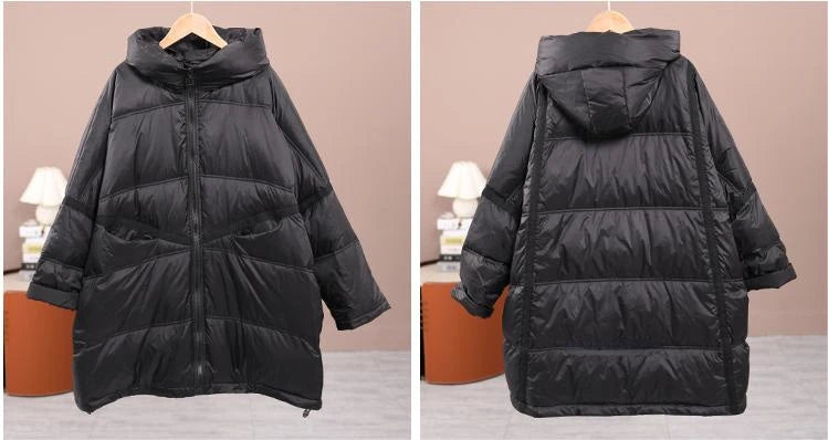 2023 New Winter Women's White Duck Down Loose Jacket Hooded Women's Thick Warm Coat Casual Large Panel Coat Women Jacket