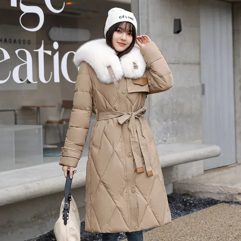 Warm Jacket Women Long Parka Coat 2023 New Winter Coats Slim Down Cotton Thick Jackets Fur Collar Outwear Parkas Female Clothes