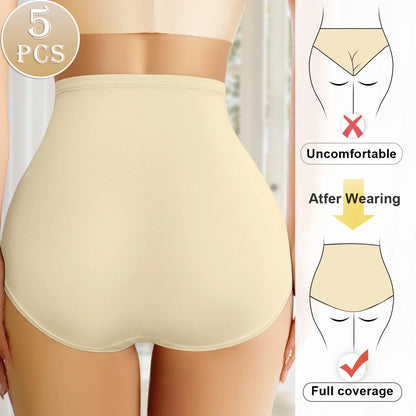 5pcs High Waisted Tummy Tightening Women's Panties Triangle Pants Non-marking Breathable Comfortable Hip Lifting Shape