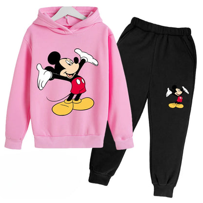 Mickey Anime Cartoon Printing Long Sleeve Pullovers Hoodie Pants Set Children Sportswear Boys And Girls Autumn Spring Streetwear