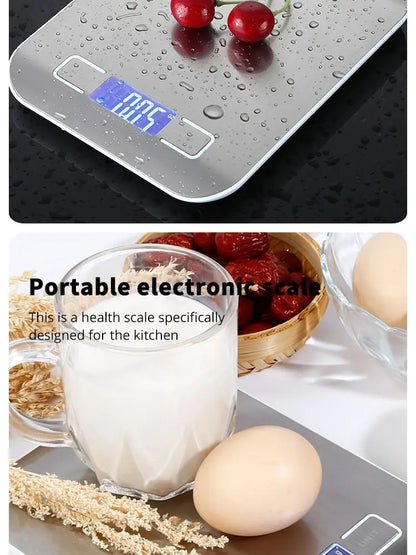 Rechargeable Stainless Steel Electronic Scales 5kg/10kg Kitchen Scales Home Jewelry Food Snacks Weighing Baking Tools