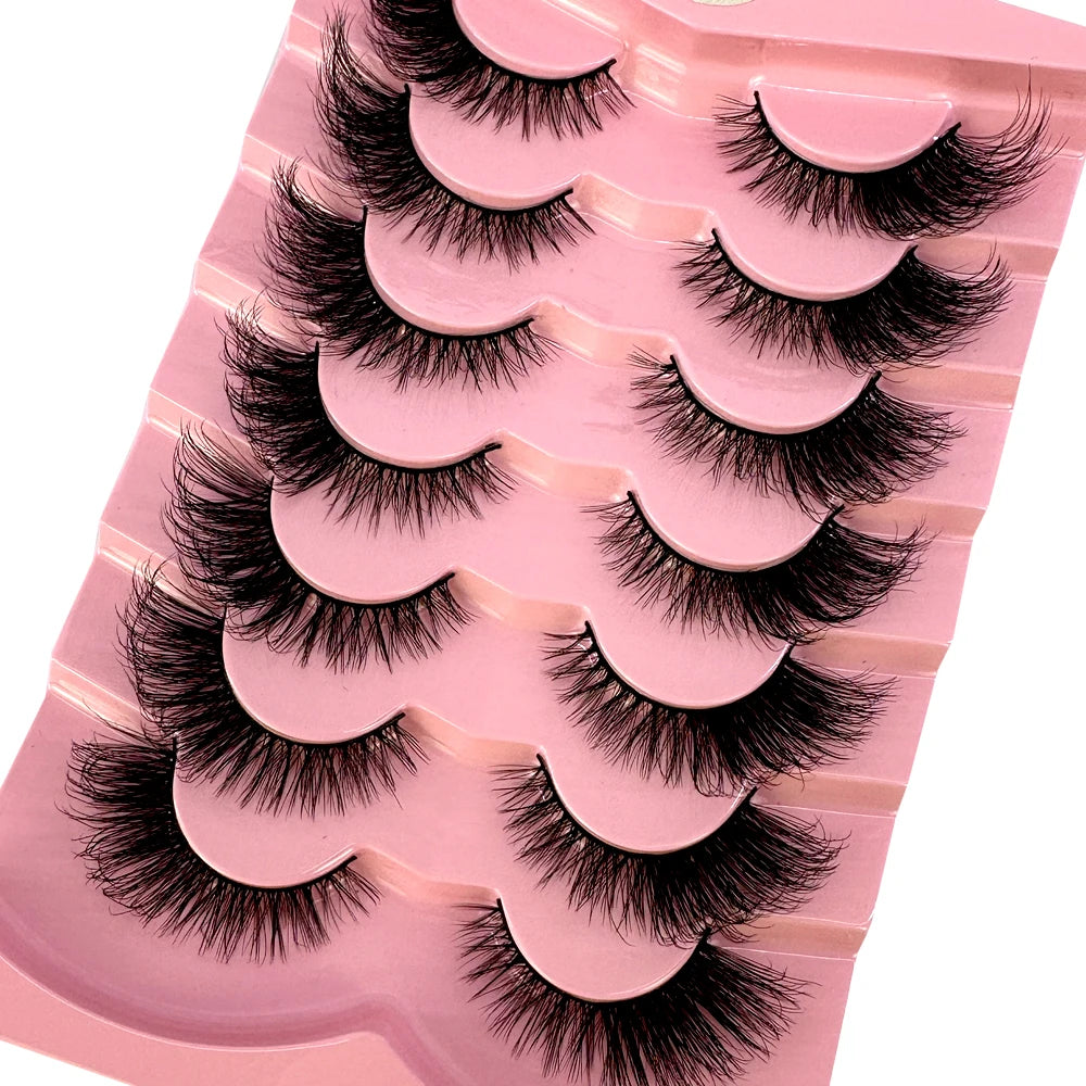 NEW Cat Eye Lashes 7 Pairs Natural Hair Fox Eye Mink Winged Fake Eyelashes Extension 3D Fluffy Bulk Eyes Makeup