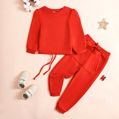 Spring New Girls Fashion O Neck Long Sleeve Pullover Top + Pants 2 Pieces Set Casual Kids Clothes