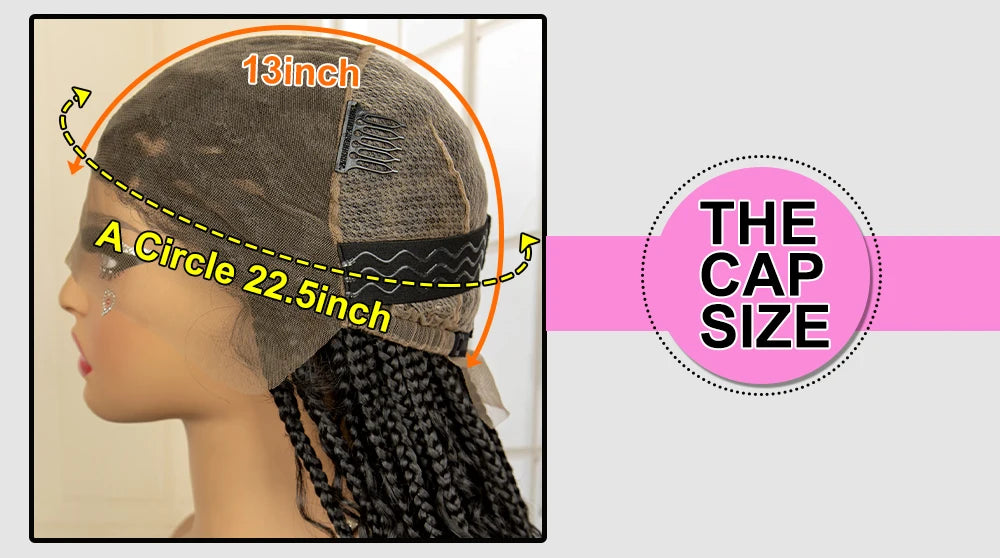 36 Inches Long Boho Braided Wigs with Baby Hair Synthetic Full Lace Knotless Box Braiding Wig with Curly Lace Frontal Wig