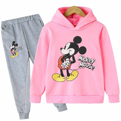 Mickey Minnie Mouse Girls Suit Kids Long Sleeve Cartoon Hoodies+Long Pants 2pcs Set Child Sports Clothing Casual Girls Outfits