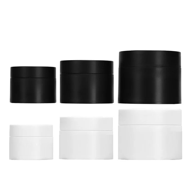 20Pcs Matte Black Skincare Face Cream Pots White Cosmetic Jar PET 30G 50G 100G Refillable Bottle Plastic Containers With Lids