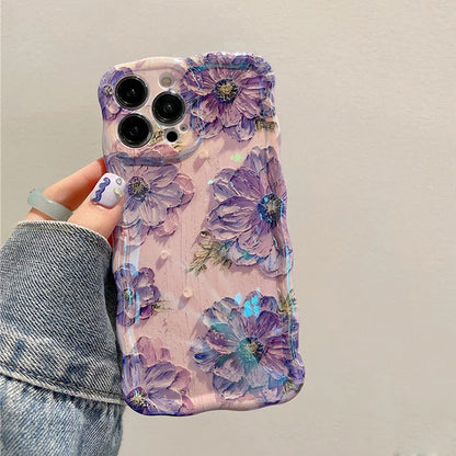 Fashion Laser Blue Light Flowers Phone Case For iPhone 15 14 Pro Max 11 12 13 Pro Max 14Pro 13Pro Luxury Shockproof Soft Cover