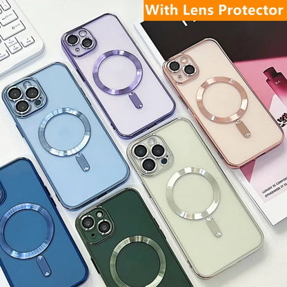 Fashion Plating Magnetic Case For Magsafe For iPhone 15 14 13 12 11 Pro Max Wireless Charging Soft Case For iPhone 14 Plus Cover