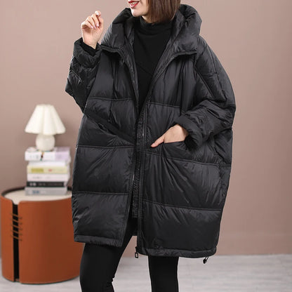 2023 New Winter Women's White Duck Down Loose Jacket Hooded Women's Thick Warm Coat Casual Large Panel Coat Women Jacket