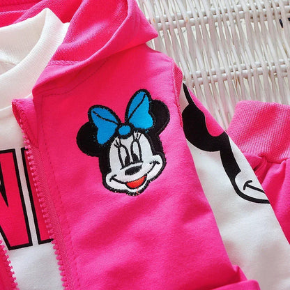 Baby Girls Minnie Mickey Clothing Set Children Spring Autumn 3Pcs Sets Hooded Jacket Coat Vest Pants Suits Kids Cartoon Clothes