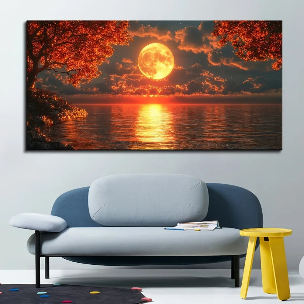 1.5 inch thick pine solid wood frame,a beautiful Red Sea golden sunset picture,mounted and hung in the living room, bedroom, art