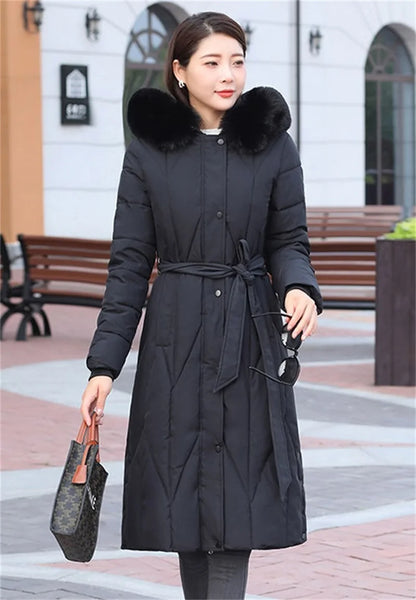 New Snow Wear Coat Women Parkas Fur Collar Down Cotton Jacket Warm Female Loose Long Winter Jackets Puffer Parka Outerwear