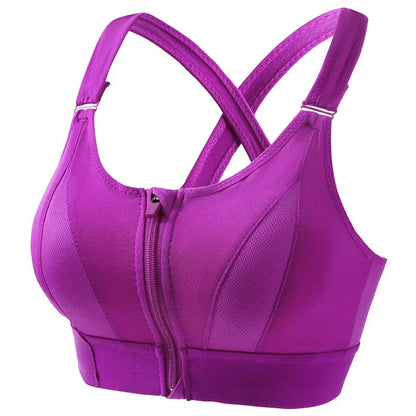 Aiithuug Sexy Zip Front Closure Strappy Criss Cross Yoga Bra Women's Padded Shockproof Gathered Seamless Wireless Sport Gym Bras