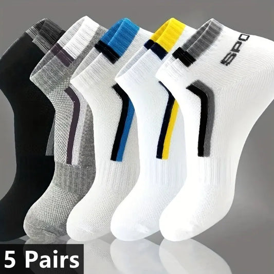 Men's Fashion Sports Socks, Striped Cotton Sweat Absorption Breathable Comfortable Ankle Socks