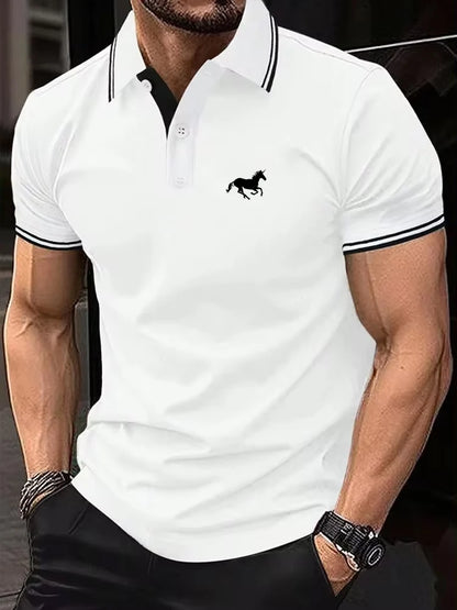 Casual Men's Polo Shirt Classic Short Sleeve Summer Top in Super Large S-3XL with Button Lapel