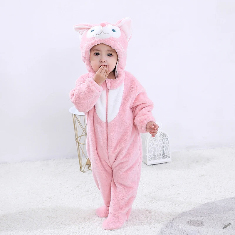 Anime Bear Baby Girl Boy Clothes Romper Lovely Infant Baby Onesie Bodysuit Newborn Zipper Hooded Flannel Cosplay Jumpsuits