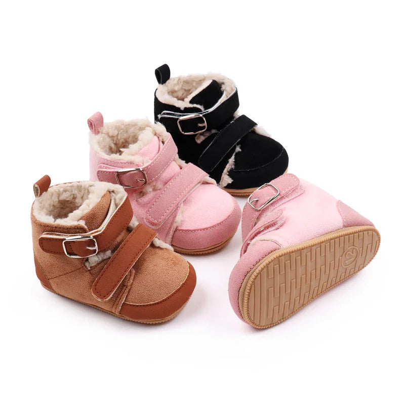 Winter Baby Shoes Boys Girls High-top Snow Boots Warm Plush Infant Toddler First Walkers 0-18 Months