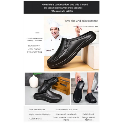 Chef shoes summer plus size baotou half slippers non slip oil resistant business casual men's chef shoes breathable leather shoe