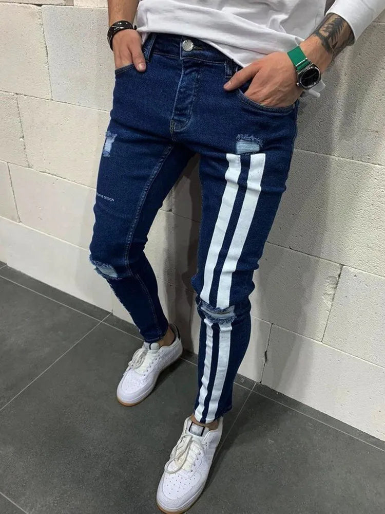 2025 New Mens Jeans Casual Skinny Pencil Pants Stretch Denim Trousers Male Slim Fit Fashion Destroyed Ripped Jeans Man Clothing