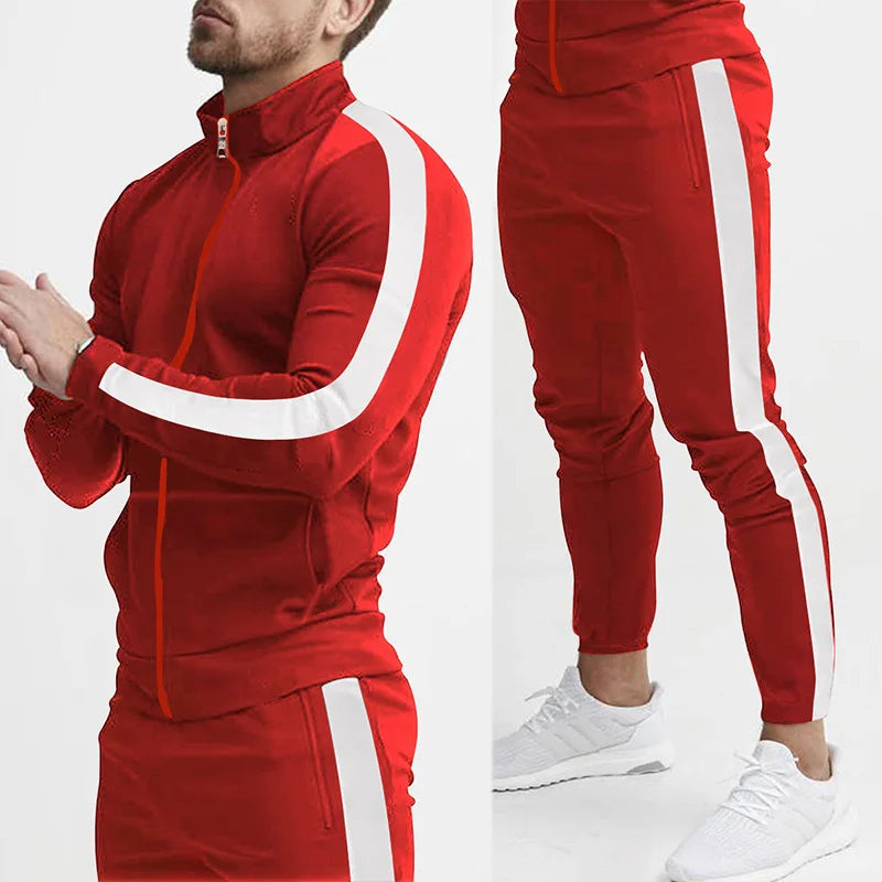 cross-border Europe, America, autumn and winter new casual men's sports suit color matching men's clothing