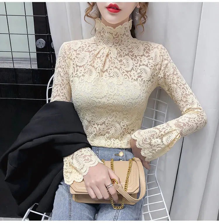 Autumn and Winter Velvet Turtleneck Bottoming Shirt Women's Thickened  Long-sleeved T-shirt Sexy Shirring Top T745