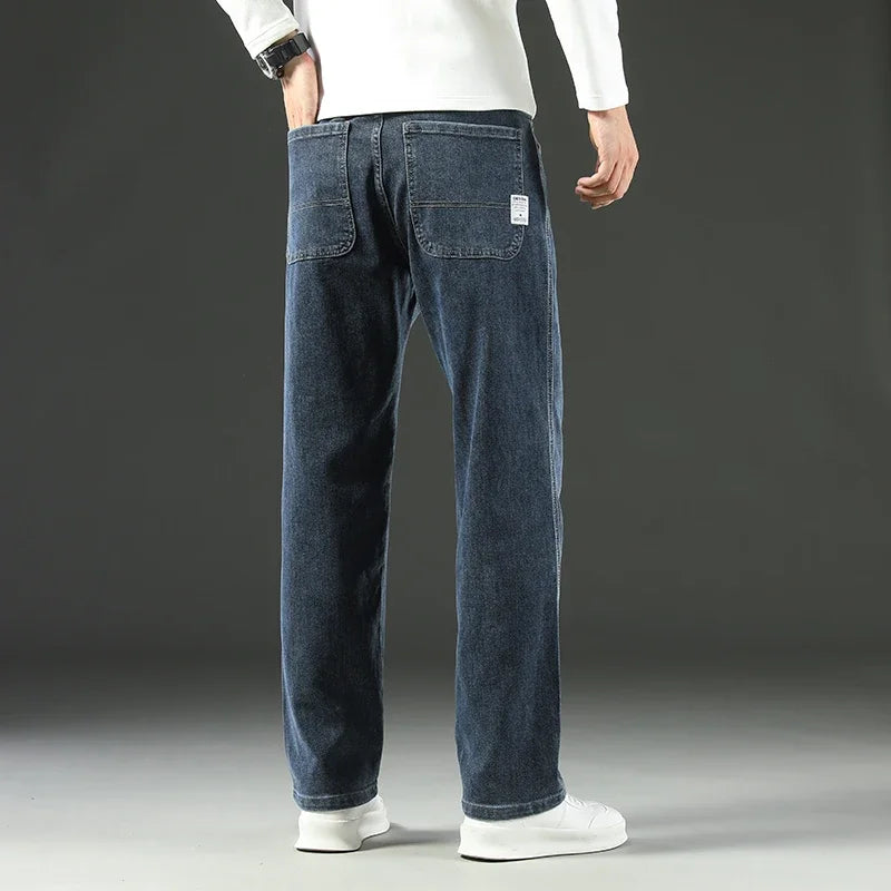 2024 New Men's Jeans Loose Comfortable Straight Casual Business Trousers Versatile Wide-leg Autumn Winter Collection