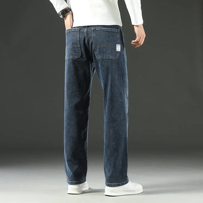 2024 New Men's Jeans Loose Comfortable Straight Casual Business Trousers Versatile Wide-leg Autumn Winter Collection